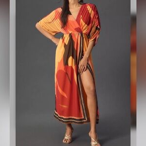 Anthropologie Farm Rio Short-Sleeve Wrap-Front Maxi Dress